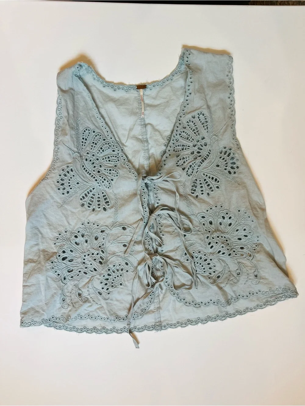 Free People Light Blue Eyelet Tie-Front Top
